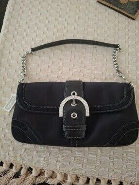 Vintage Coach Soho Flap Shoulder/clutch Purse Swarovski Crystal Satin Black